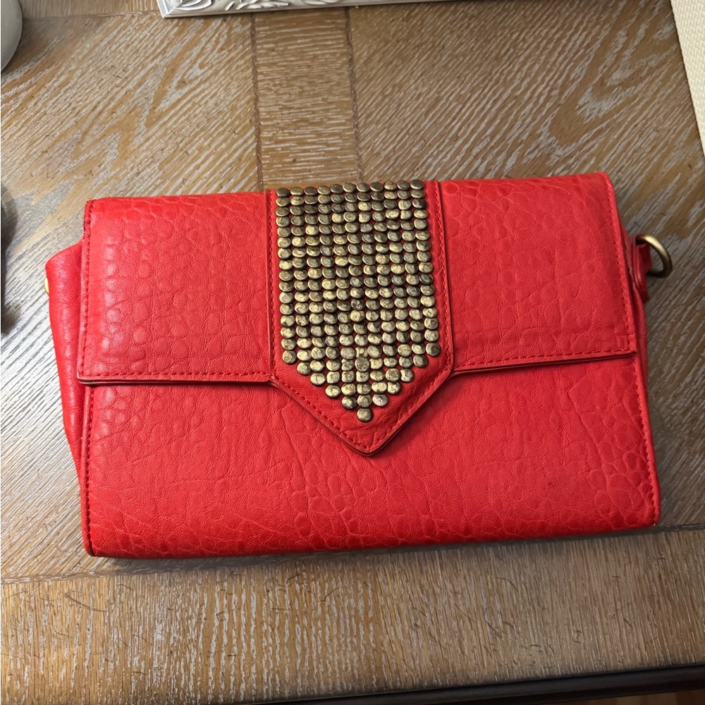 Large Redish/ orange hint Studded Women's Clutch
